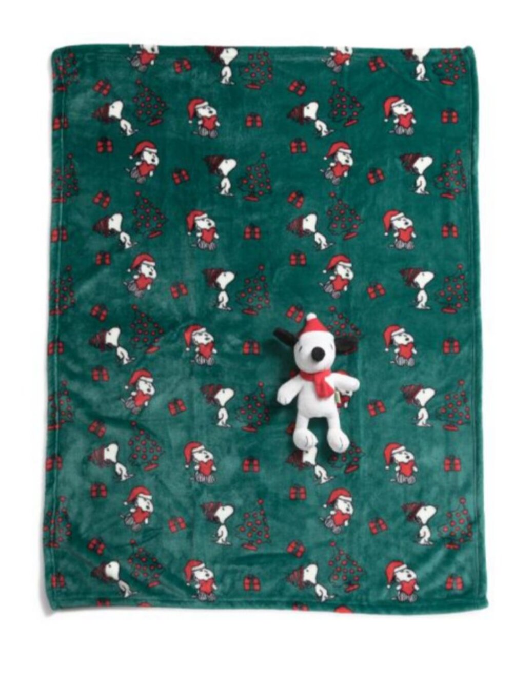 Peanuts Snoopy Christmas Blanket With Plush Toy Set 40 x 30 New Green Santa